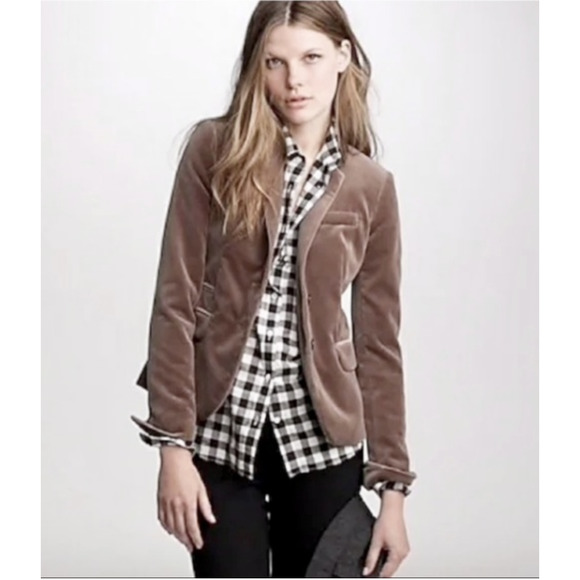J Crew Velvet Schoolboy Blazer Sz 10 Taupe Gray Brown T